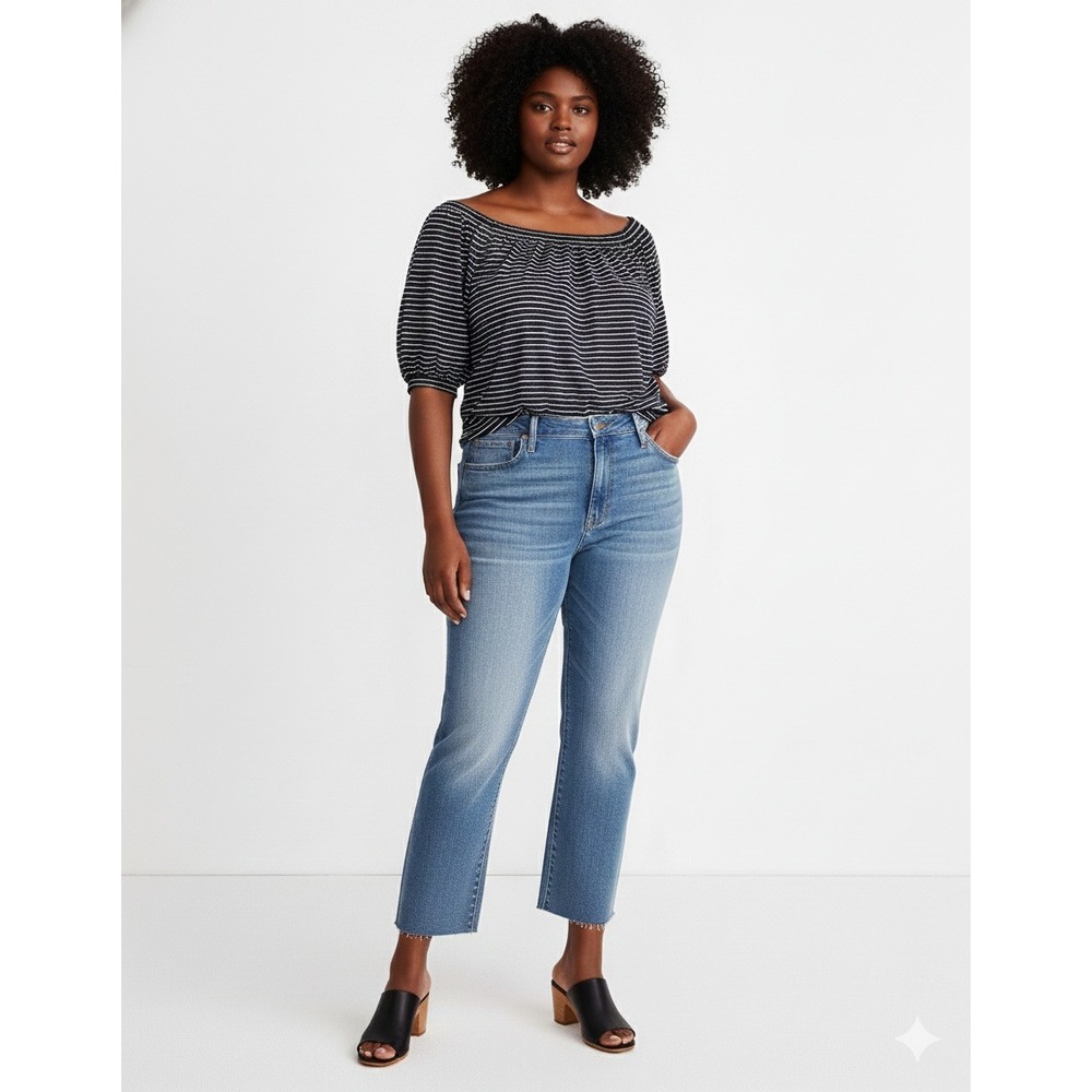 Madewell The High Rise Slim Crop Boyjean Petite W36 Light Wash Distressed Jeans